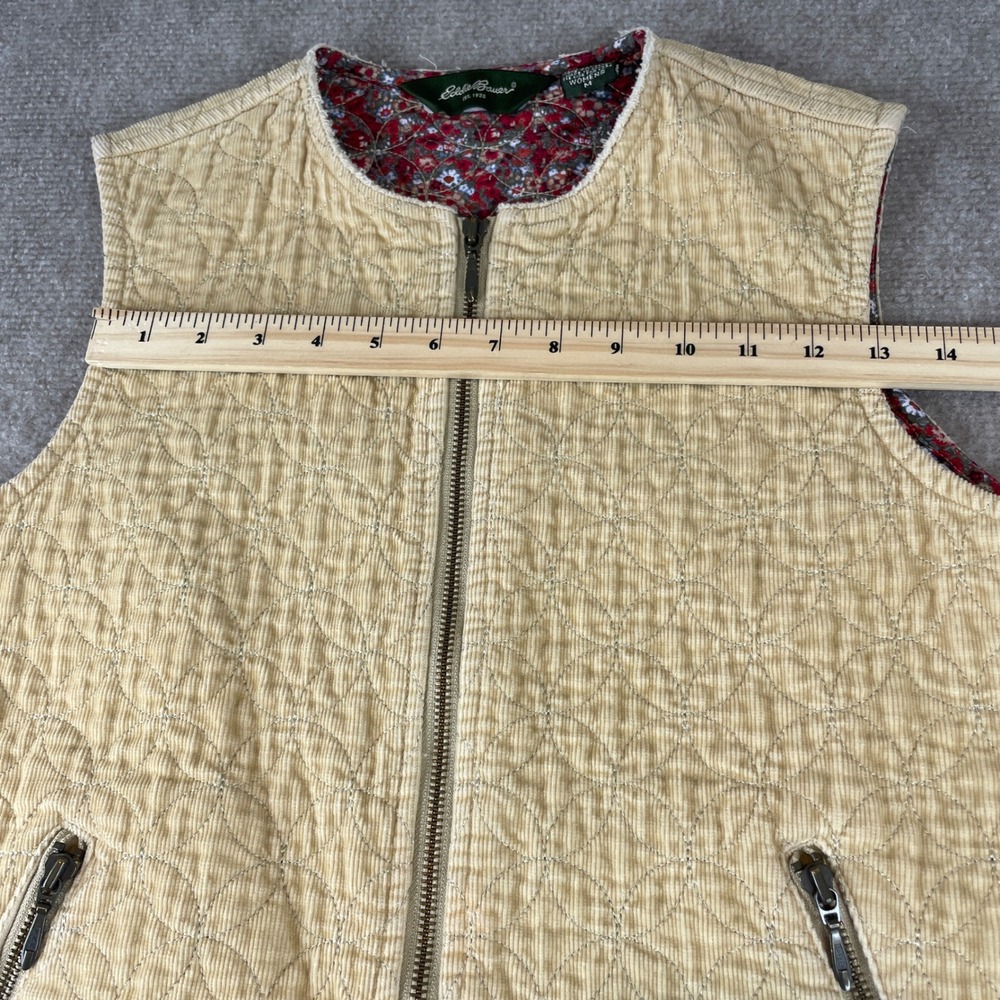 Eddie Bauer VTG Quilted Corduroy Vest Women S Beige Floral Lining Zip Pockets - Picture 10 of 14